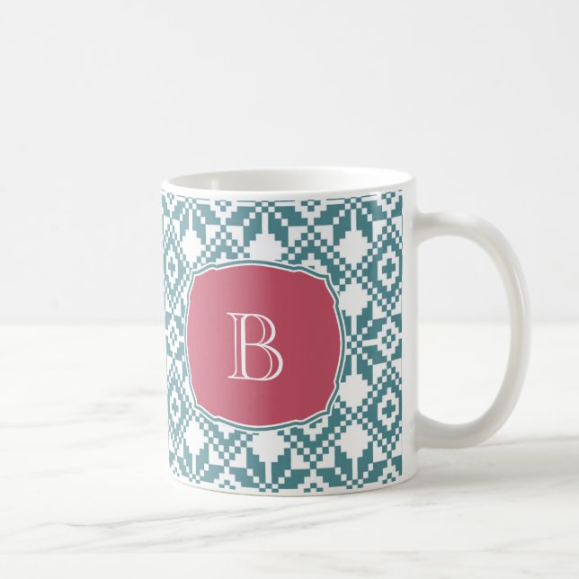 Nordic Snowflake Pattern Monogram Christmas Kaffeetasse (Rechts)