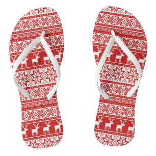 Nordic Snowflake Rentier Ugly Christmas Sweater Flip Flops