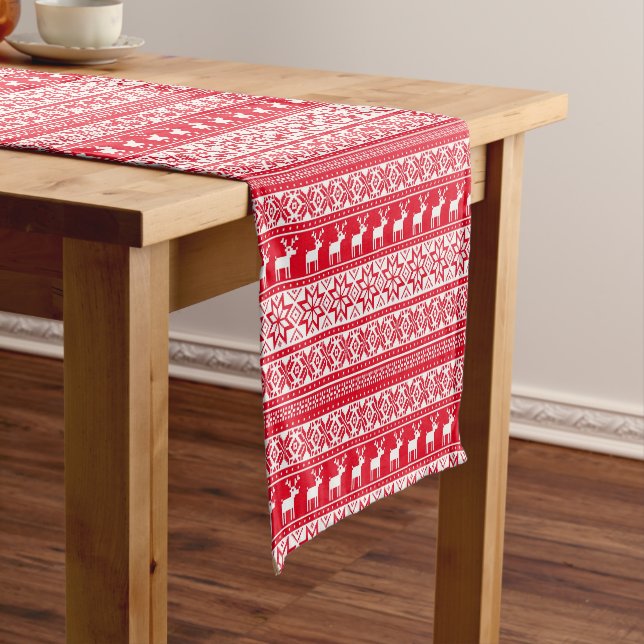 Nordic Snowflake Rentier Ugly Christmas Sweater Kurzer Tischläufer (Beispiel)