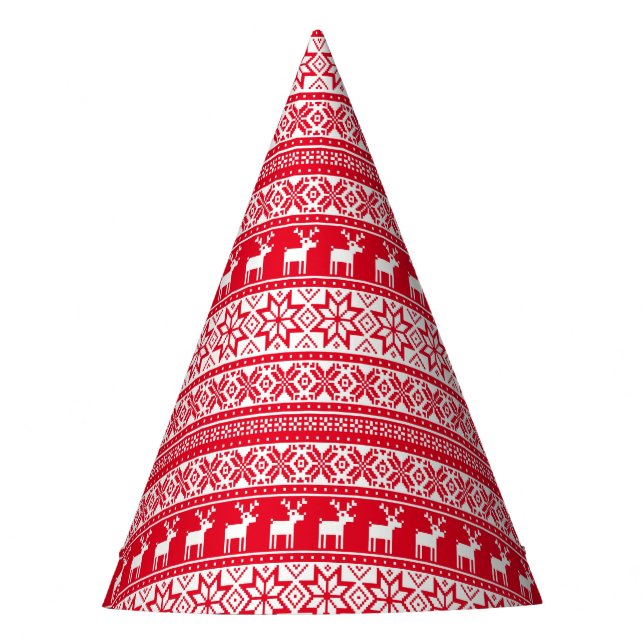 Nordic Snowflake Rentier Ugly Christmas Sweater Partyhütchen (Vorderseite)