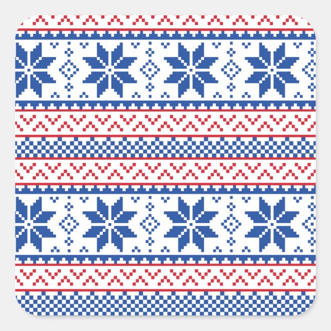 Nordic Snowflakes Weihnachtsmuster Quadratischer Aufkleber (Vorderseite)