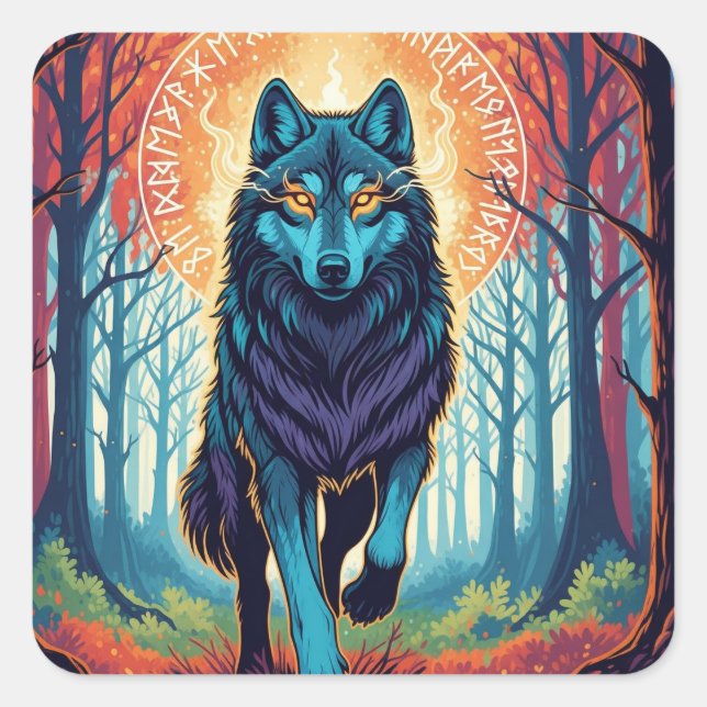 Nordic Spirit Wolf Square Sticker (Vorderseite)
