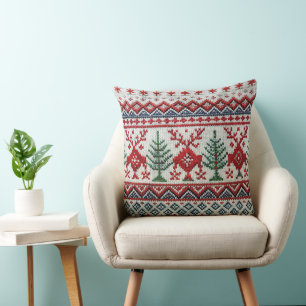 Nordic Style bestickt mit einem Weihnachtskopfkiss Kissen
