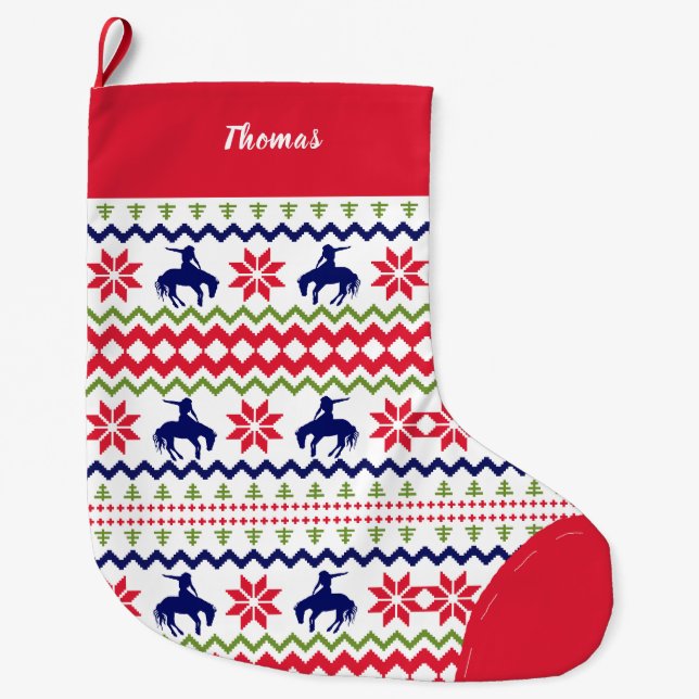 Nordic Style Rodeo Cowboy Pattern Christmas Großer Weihnachtsstrumpf (Vorderseite)