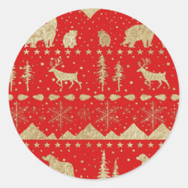 Nordic Sweater Gold Winter Tiere Urlaub Rot Runder Aufkleber