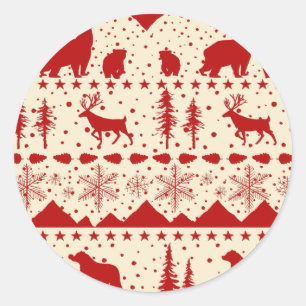 Nordic Sweater Holiday Rote Wintertiere Runder Aufkleber