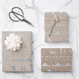 Nordic Sweater Rustic Kraft Silver Winter Animals Geschenkpapier Set