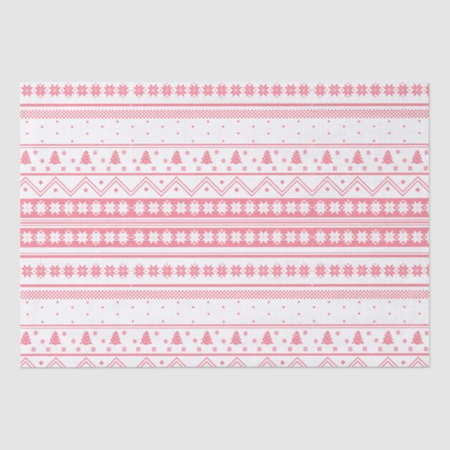 Nordic Sweater Weihnachtsmuster in Weiß und Rosa Seidenpapier (Vorderseite)