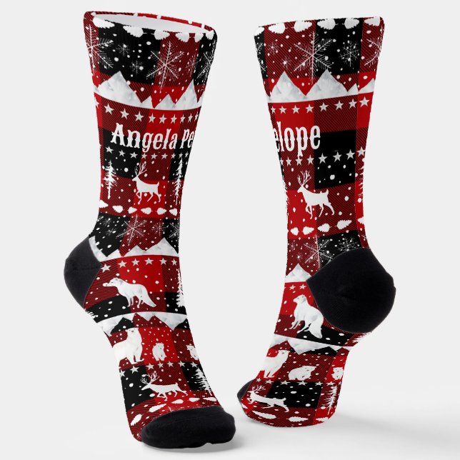 Nordic Sweater Winter Animals Buffalo Karierter Na Socken (Gewinkelt)
