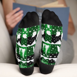 Nordic Sweater Winter Animals Green Buffalo Karier Socken