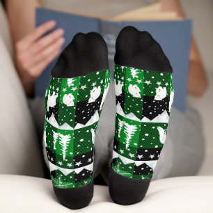 Nordic Sweater Winter Animals Green Buffalo Karier Socken