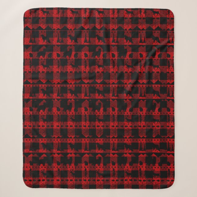 Nordic Sweater Winter Animals Red Buffalo Kariert Sherpadecke (Vorderseite)