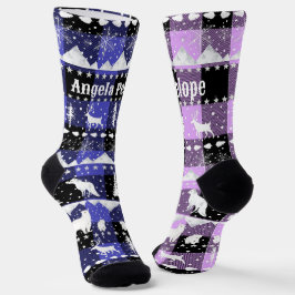 Nordic Sweater Winter Tiere Lila Violett Kariert Socken