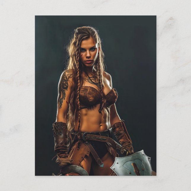 Nordic Viking Shieldmaiden Power Postkarte (Vorderseite)