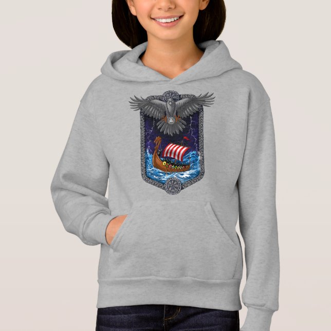 Nordic Viking Ship Raven Hoodie (Vorderseite)