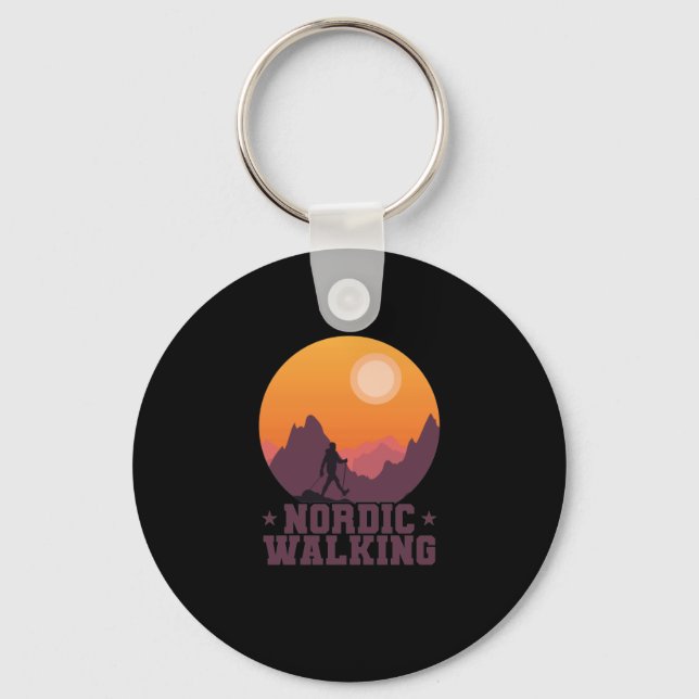 Nordic Walking Berge Sonnenuntergang Schlüsselanhänger (Vorderseite)