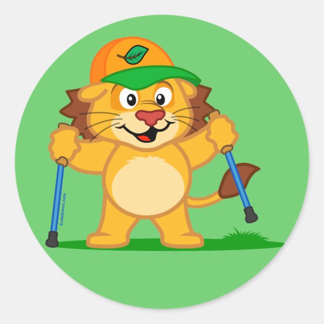 Nordic Walking Lion Runder Aufkleber (Vorderseite)