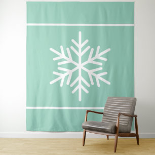Nordic White Snowflake Streifen auf leichter Aquam Wandteppich