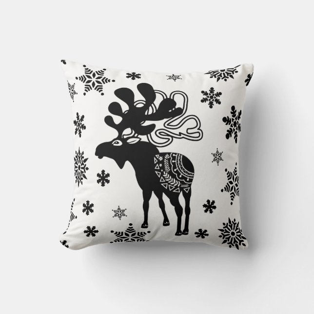 Nordic Winter Star Art and Snowflakes Kissen (Vorderseite)