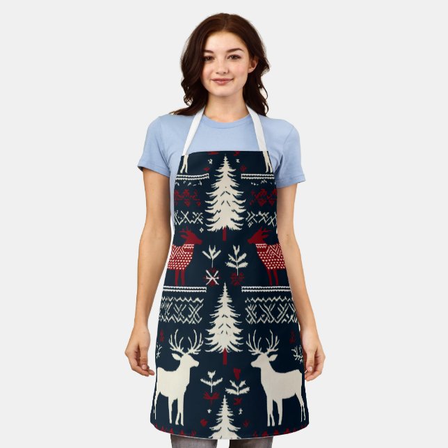 Nordic Winter Strick Pattern mit Rentier und Kiefe Schürze (Getragen)
