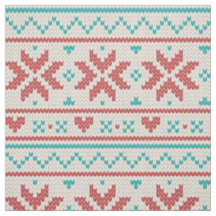 Nordic Winter Sweater Imitats Strick Aqua & Red Mu Stoff