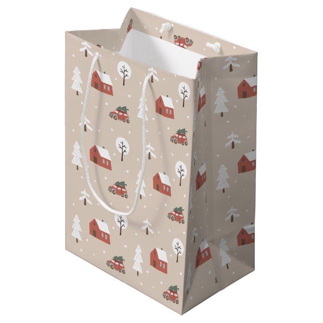 Nordic Winter Weihnachtsdorf Mittlere Geschenktüte (Vorderseite Schrägansicht)