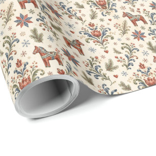 Nordik Weihnachten Rosemaling Geschenkpapier