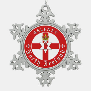 Nordirland, Schneeflocke, Belfast, irische Flagge Schneeflocken Zinn-Ornament