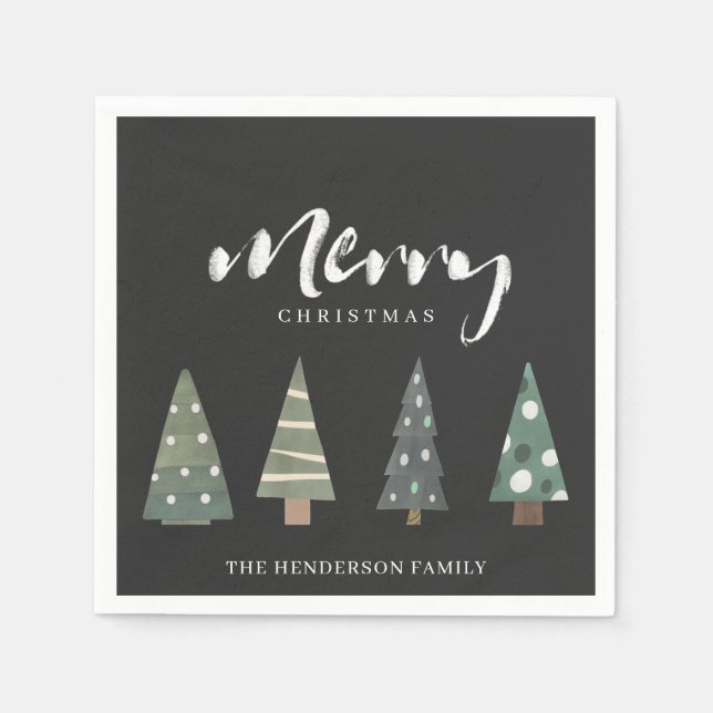 Nordische Bäume frohe Weihnachten Serviette (Vorderseite)