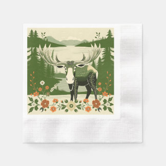 Nordische Elche mit Blumenmuster Serviette