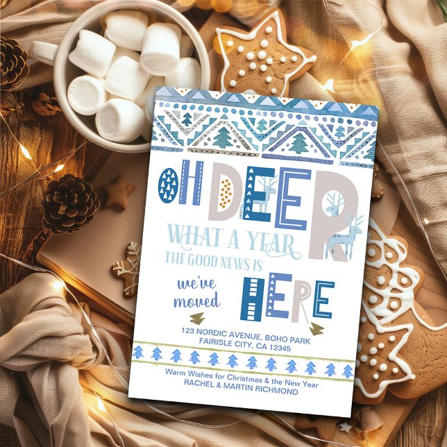 Nordische Fairisle und Hirschtypografie - Holiday  Ankündigung (Nordic We've Moved Christmas Card from the Holiday Moving Announcements Collection by Darling & May)