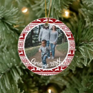 Nordische Familie der Weihnachtsskandinavischen Re Keramik Ornament