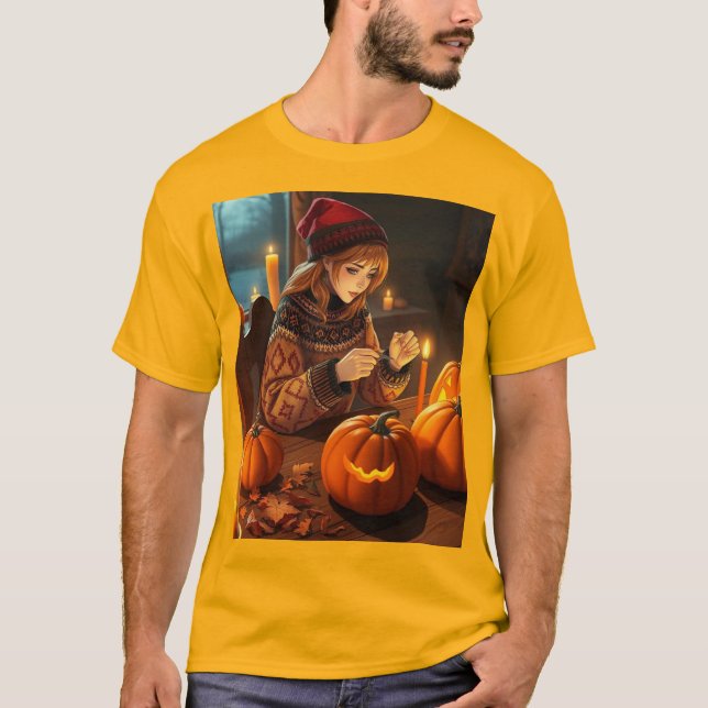 Nordische Frau mit Jack-O-Lanterns T-Shirt (Vorderseite)