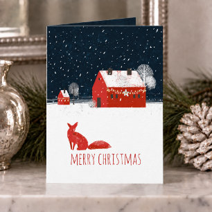 Nordische frohe Weihnachtsnacht Rote Scheune & Rot Feiertagskarte