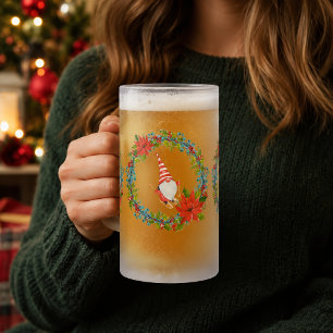 Nordische Gnome und Skifahrer in Weihnachtskranz Mattglas Bierglas