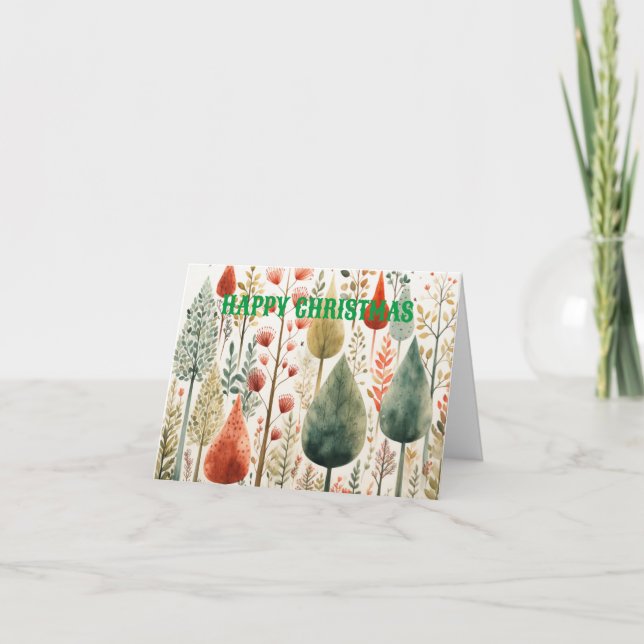 Nordische inspirierte Waldszene. Frohe Weihnachten (Vorderseite)