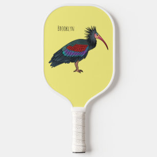 Nordische kahle Ibis-Vogel-Cartoon-Illustration Pickleball Schläger