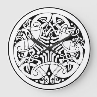 Nordische Knüpfarbeit - Wikinger Mythologie Kunst Große Wanduhr