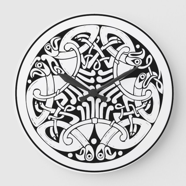 Nordische Knüpfarbeit - Wikinger Mythologie Kunst Große Wanduhr (Vorderseite)