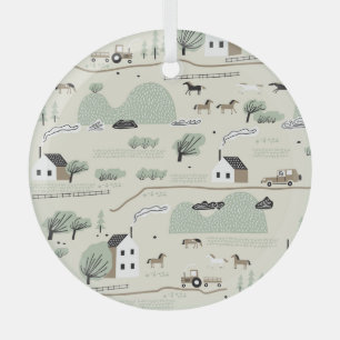 Nordische Landschaft: Farbenfrohe Häuser Baummuste Ornament Aus Glas