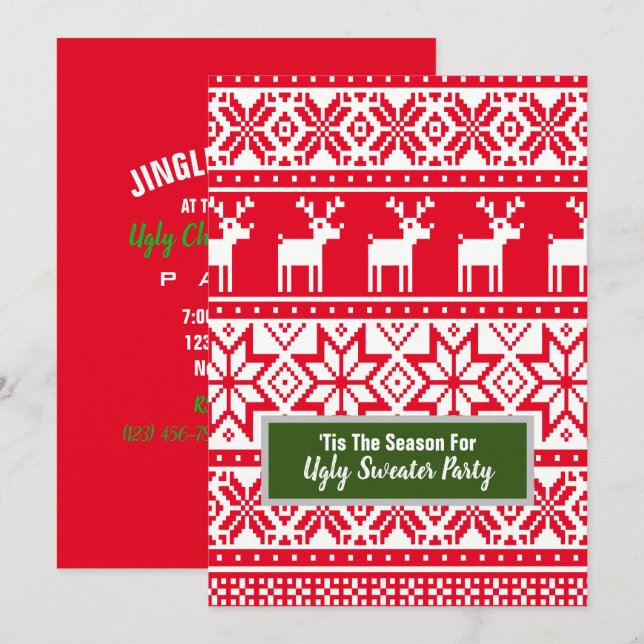 Nordische Rentiere Ugly Christmas Sweater Party Einladung (Vorne/Hinten)