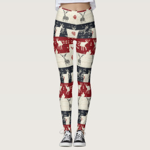 Nordische Rentierfische und Schneeflocke Strick Leggings