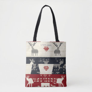 Nordische Rentierfische und Schneeflocke   Strick  Tasche