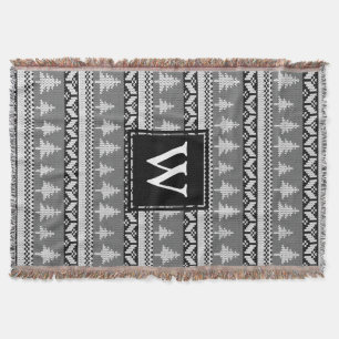 Nordische Schwarz-Weiß-Tannen Mit Monogramm Decke