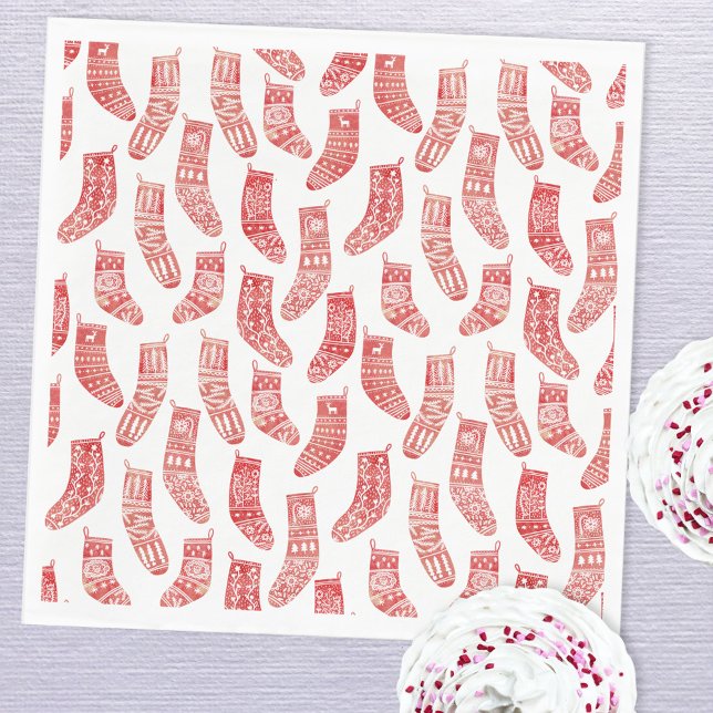 Nordische Strumpf skandinavisches Weihnachtsrot Serviette (Red and white Nordic Scandinavian stockings paper party napkins)