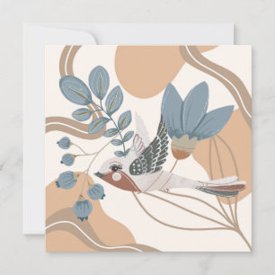 Nordische Vögel und Blume in Blau und Tan Mitteilungskarte