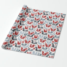 Nordische Volkskunst Rot Blaue Vögel und Blume Geschenkpapier