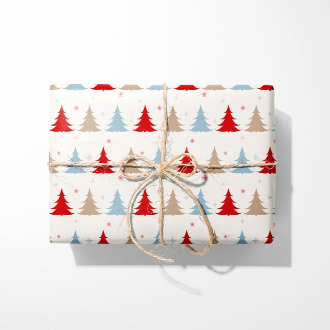 Nordische Weihnachtsbäume - Rot, Blau und Beige Geschenkpapier (Von Creator hochgeladen)
