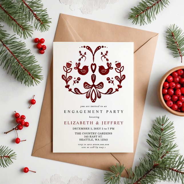 Nordische Weihnachtsbindungspartei Einladung (Nordic Birds Christmas Engagement Party Invitation)