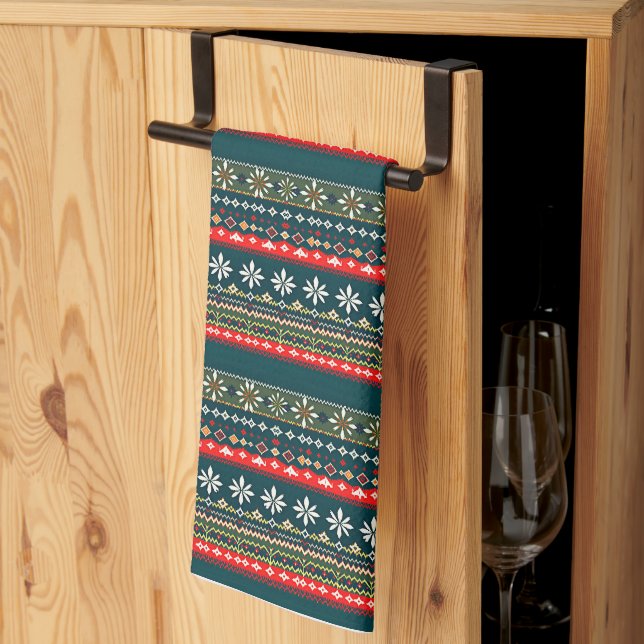 Nordische Weihnachtsmuster Geschirrtuch (Drittel gefaltet)